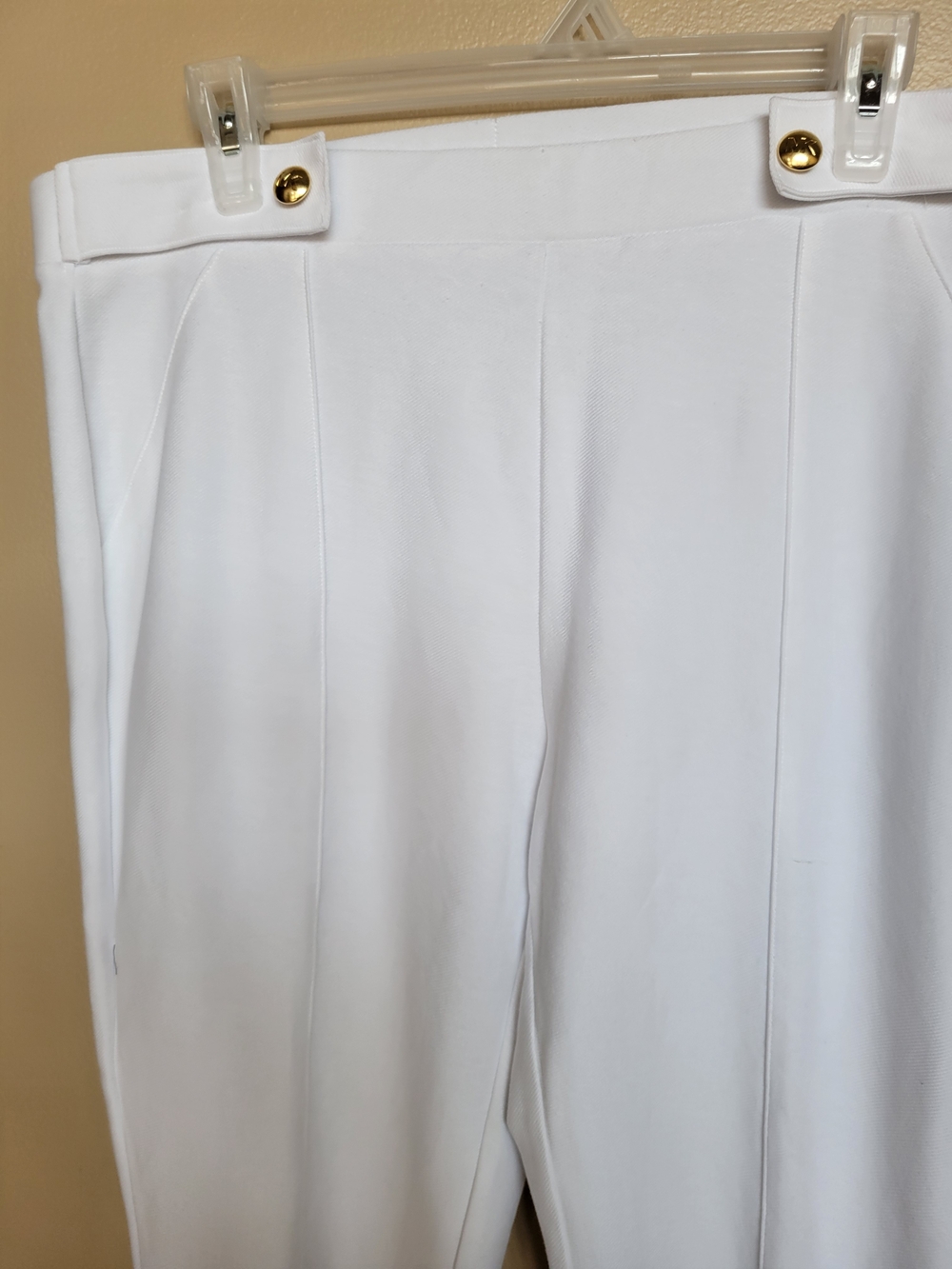 Michael Kors White Ponte Tailored Trousers with Gold Buttons